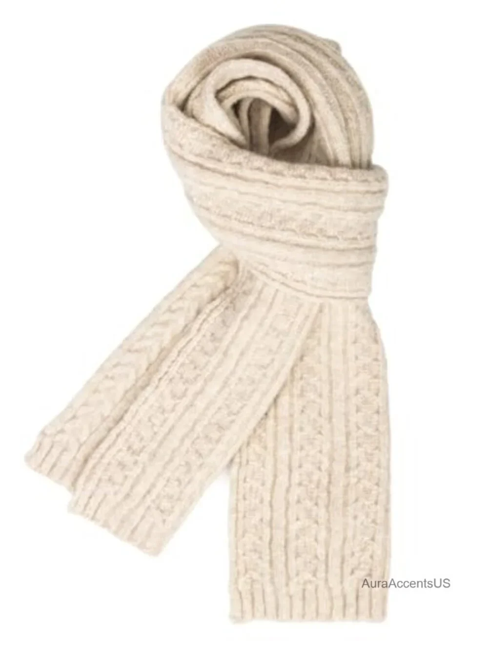Women's Chunky Cable Knit Scarf, Long Winter Neck Scarf, Soft Wool Blend